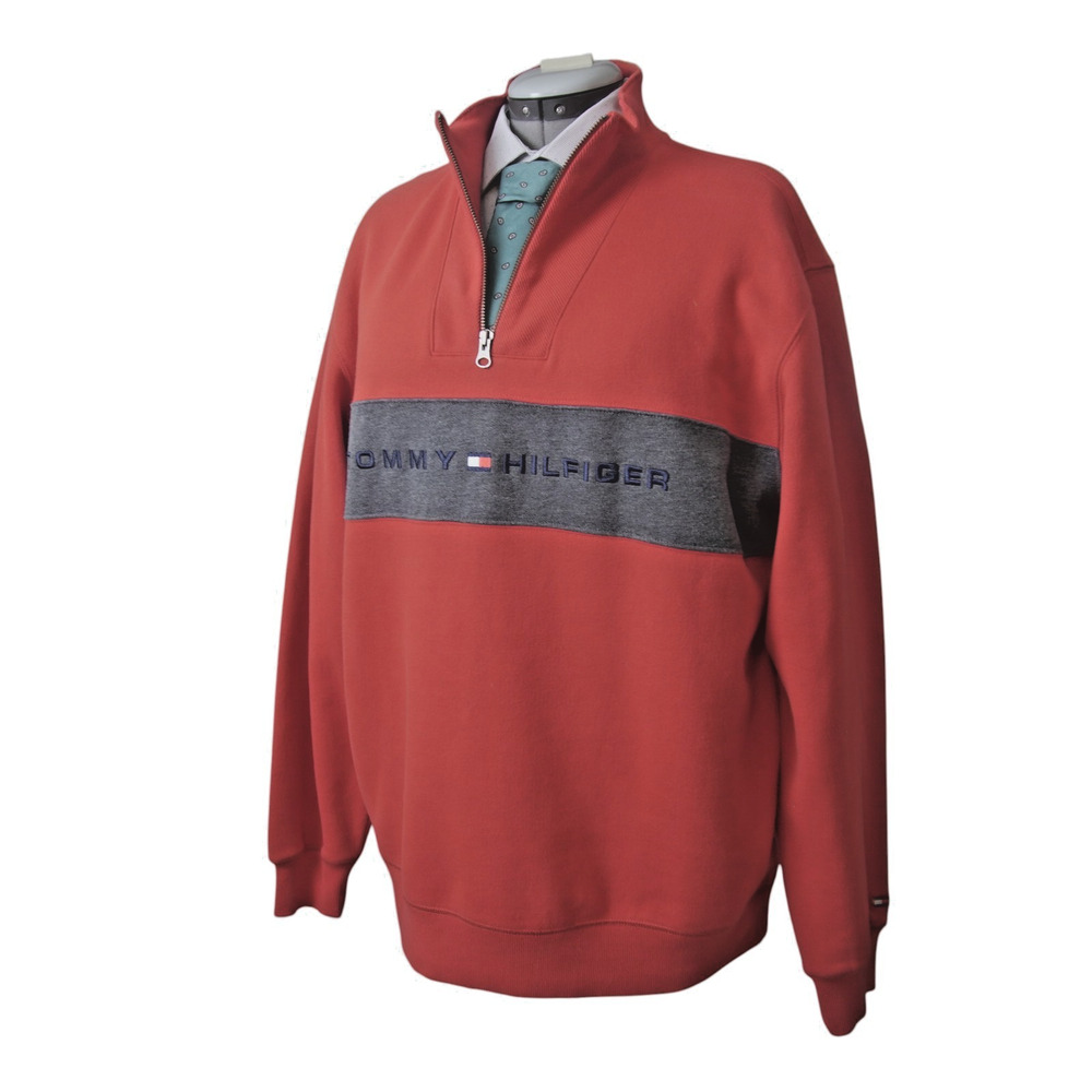 Vintage Tommy Hilfiger Men’s L Quarter Zip Big Logo Colorblock Sweatshirt - Picture 3 of 9